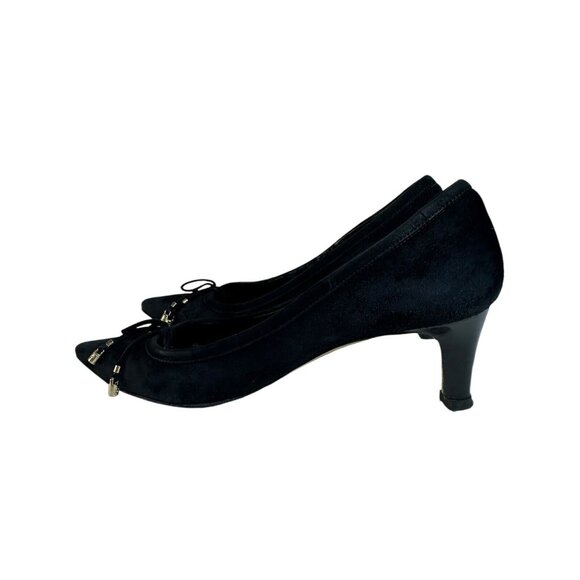 GUCCI Pump Kitten Heels Suede Leather US 6 EU 36.5 Black Pointed Toe Bow Logo - Picture 5 of 15
